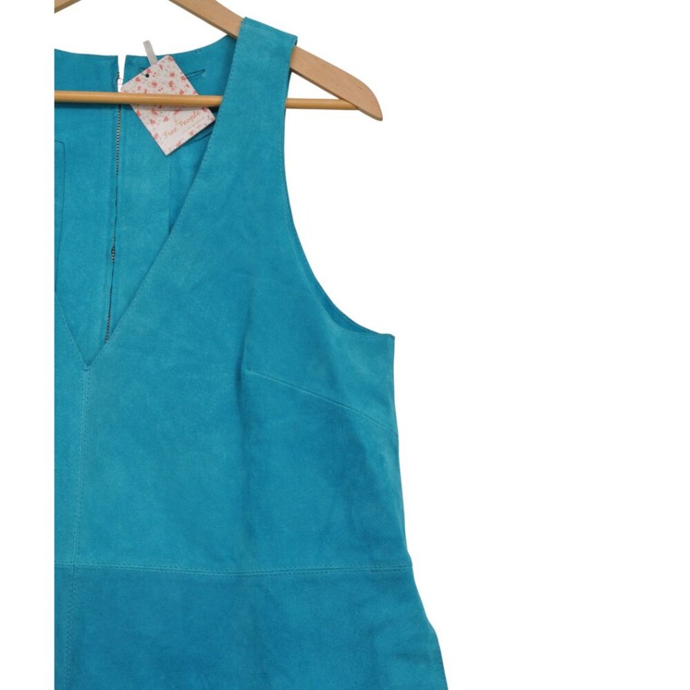 Free People NWT Short Sleeveless Suede Dress M Teal Shift - Picture 6 of 12